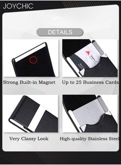 Joychic PU Waterproof Professional Business Card Holder Case Luxury Metal Name Card Storage with Magnetic Shut Wallet Credit Card ID Case for Men Women Black Office Work  - Image 3