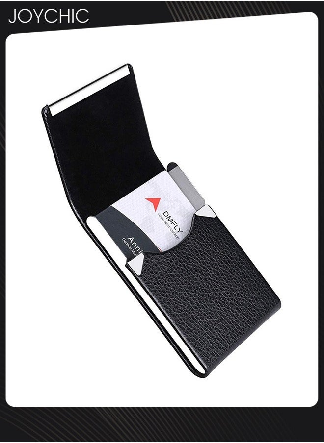 Joychic PU Waterproof Professional Business Card Holder Case Luxury Metal Name Card Storage with Magnetic Shut Wallet Credit Card ID Case for Men Women Black Office Work  - Image 2