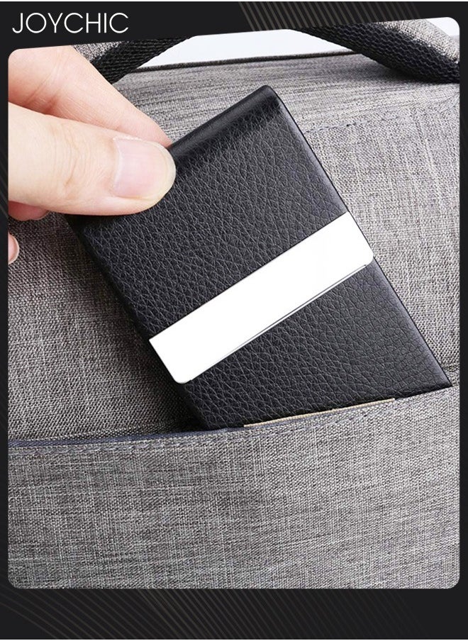 Joychic PU Waterproof Professional Business Card Holder Case Luxury Metal Name Card Storage with Magnetic Shut Wallet Credit Card ID Case for Men Women Black Office Work  - Image 4