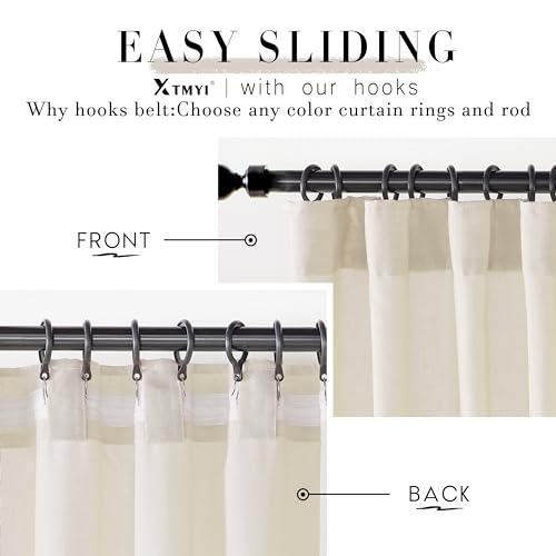 XTMYI Tan Beige Curtains 84 Inches Long for Living Room,Sheer Linen Hooks Pleated Back Tab Light Filtering Semi Opaque Curtains for Bedroom,Set of 2 Panels - Image 4