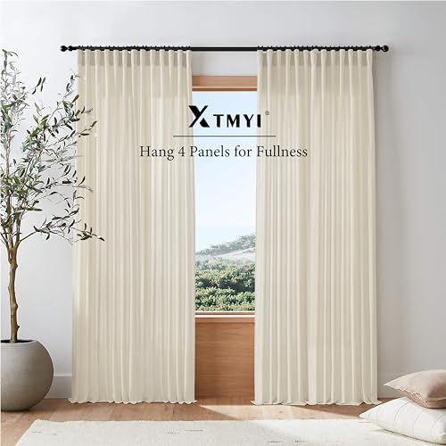 XTMYI Tan Beige Curtains 84 Inches Long for Living Room,Sheer Linen Hooks Pleated Back Tab Light Filtering Semi Opaque Curtains for Bedroom,Set of 2 Panels - Image 5