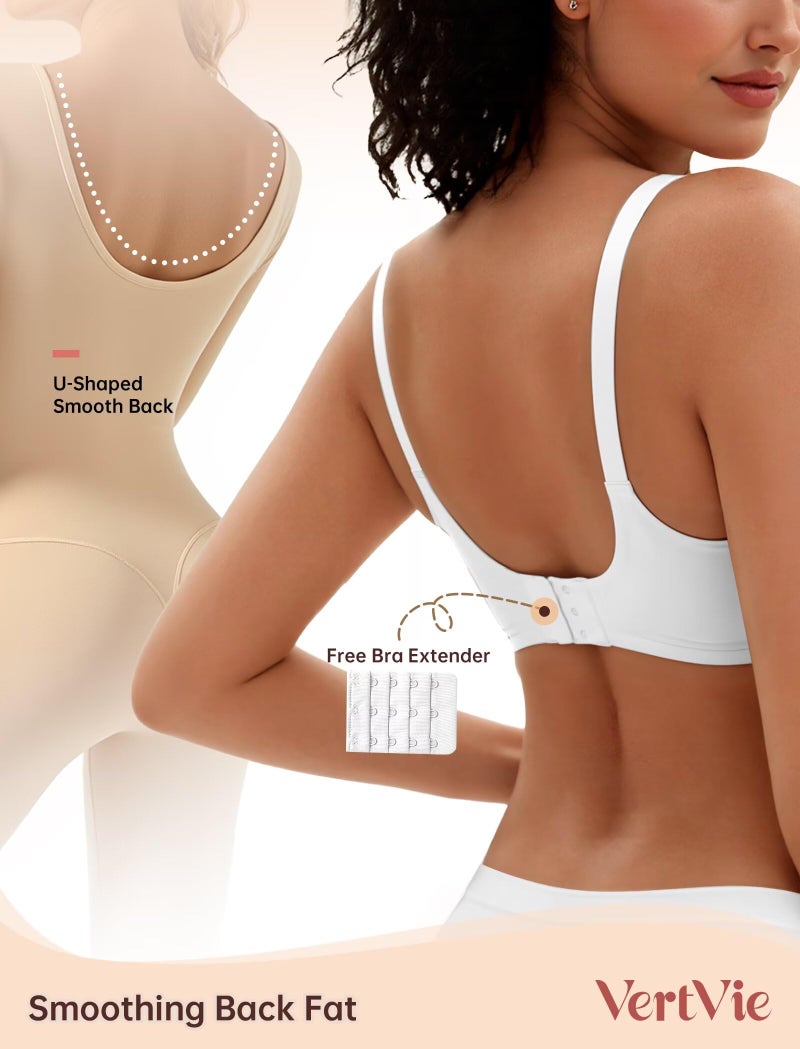 Vertvie Womens Wireless Jelly Bras No Underwire Push Up Seamless Bra Supportive Full Coverage Bralette Regular and Plus Size(White,X-Large) - Image 4
