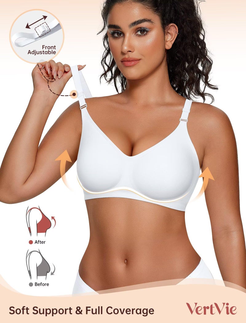 Vertvie Womens Wireless Jelly Bras No Underwire Push Up Seamless Bra Supportive Full Coverage Bralette Regular and Plus Size(White,X-Large) - Image 2