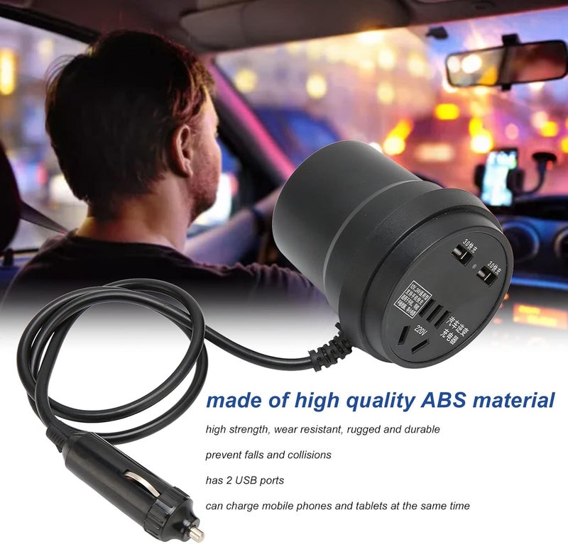 محول كهرباء سيارة 150 واط من 12V-24V إلى 220V - عاكس جهد للمركبات مع منفذي USB 3.0 للشحن السريع - مقبس عالمي ومحول ولاعة سجائر - Image 2