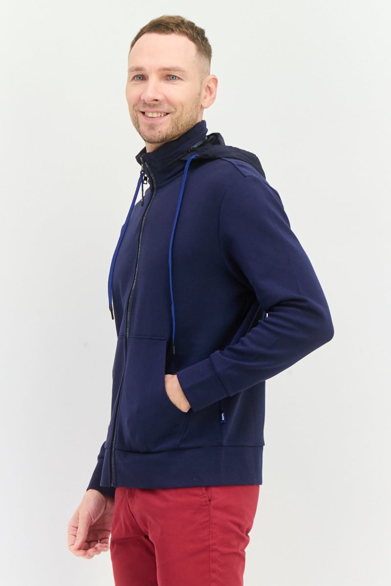 Gas Jeans Men Long Sleeve Brand Logo Hoodie, Navy - Image 4