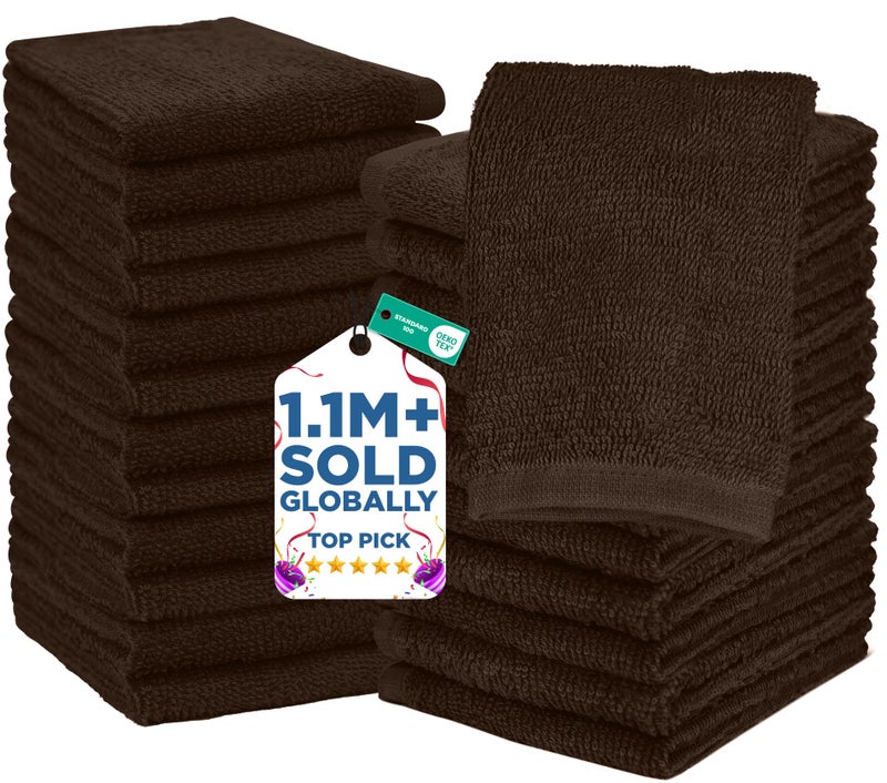 DAN RIVER 24 Pack Wash Cloths for Showering [12x12] - 100% Cotton Washcloths Premium Quality Flannel Face Cloths for Bathroom, Highly Absorbent and Soft Feel Wash Clothes, Brown - Image 1