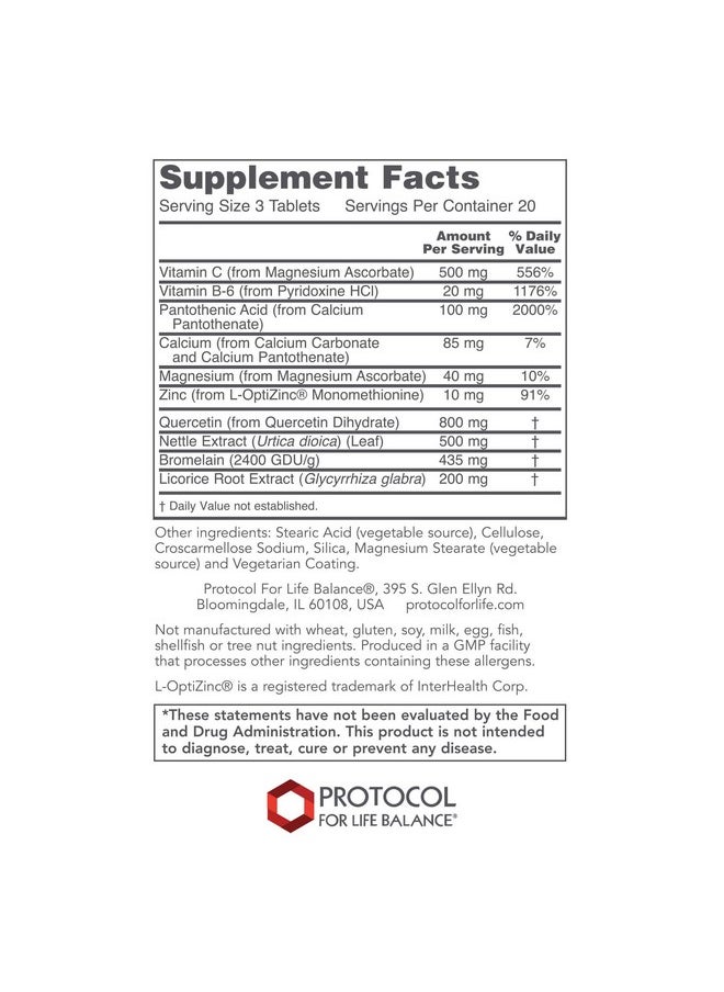 Protocol For Life Balance Protocol Allerall Immune And Respiratory Support And Defense Vitamins And Minerals 60 Tabs  - Image 3