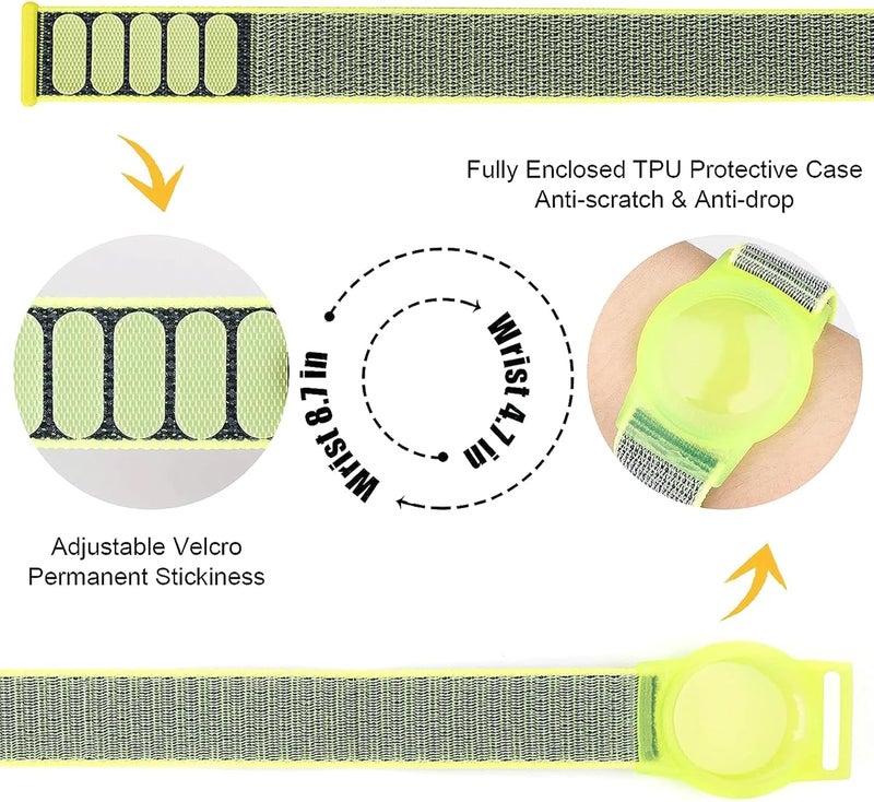Yiurcy 2 Pack AirTag Bracelet for Kids, Apple Air Tag Protective Cover with Nylon Wristband, Anti Lost GPS Trackers Case Cover Elastic Watch Band for Toddlers Girls Boys Elders (Blue,Green) - Image 4
