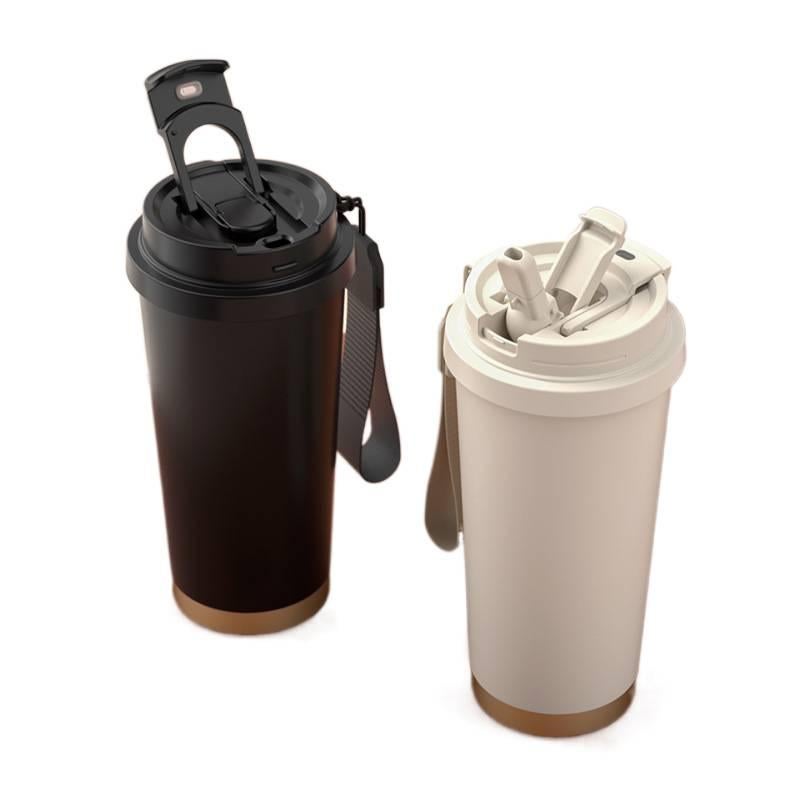 قارورة مياه معزولة، ستانلس ستيل وغطاء بشفاط، مقبض سهل الحمل، أحمر، 530 ml، مناسب للتنقل مع غطاء بقشة مع مقبض من الستانلس ستيل باللون الأحمر للهدايا للاستخدام الشخصي للحمل اليومي - Image 2