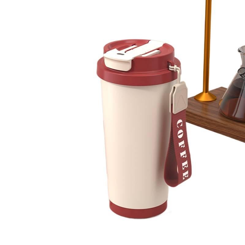 قارورة مياه معزولة، ستانلس ستيل وغطاء بشفاط، مقبض سهل الحمل، أحمر، 530 ml، مناسب للتنقل مع غطاء بقشة مع مقبض من الستانلس ستيل باللون الأحمر للهدايا للاستخدام الشخصي للحمل اليومي - Image 1