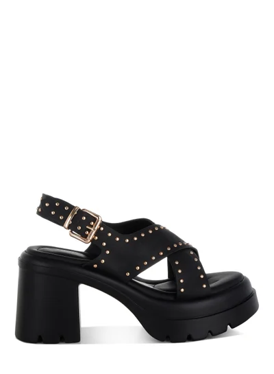 London Rag Stud Embellished Block Heel Sandals in Black