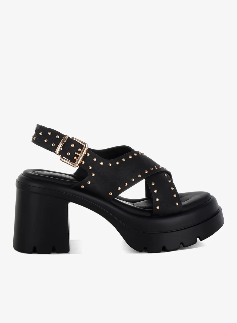 London Rag Stud Embellished Block Heel Sandals in Black