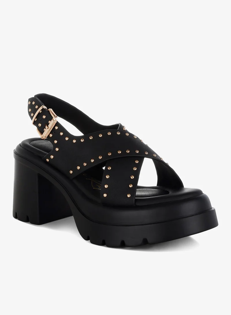 London Rag Stud Embellished Block Heel Sandals in Black