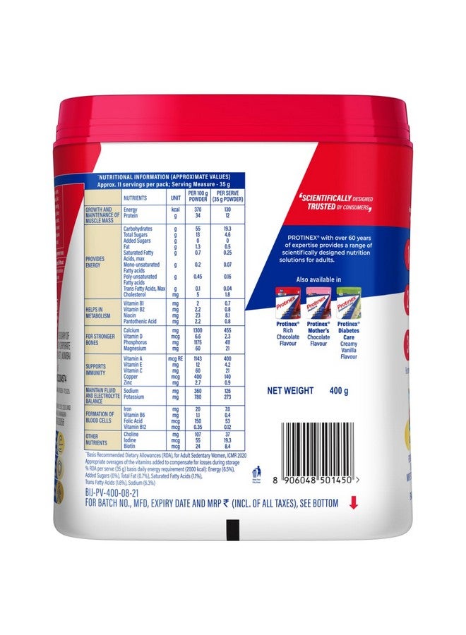 Protinex Health Supplement And Nutritional Protein Mix For Adults-(Creamy Vanilla, 400 Gms, Jar) With 25 Vital Nutrients To Support Strength, Immunity & Active Life - Image 3
