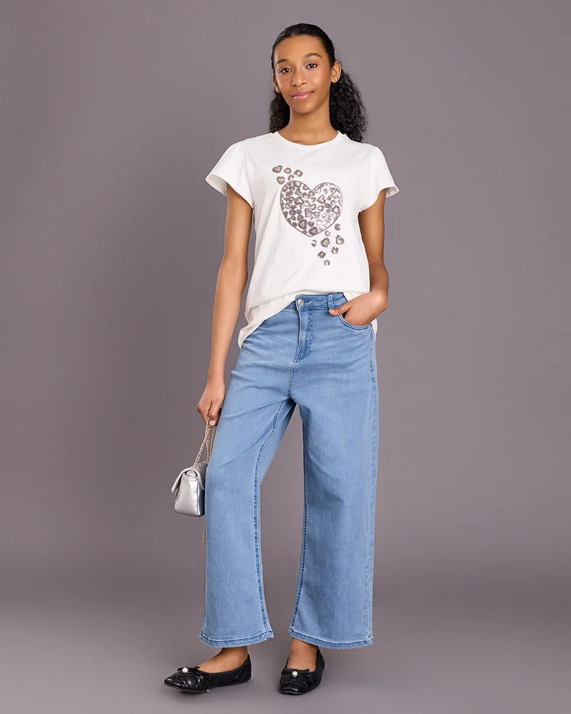 Redtag Senior Girls Sky Blue Regular Fit Jeans