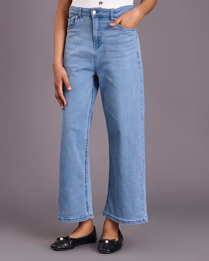 Redtag Senior Girls Sky Blue Regular Fit Jeans