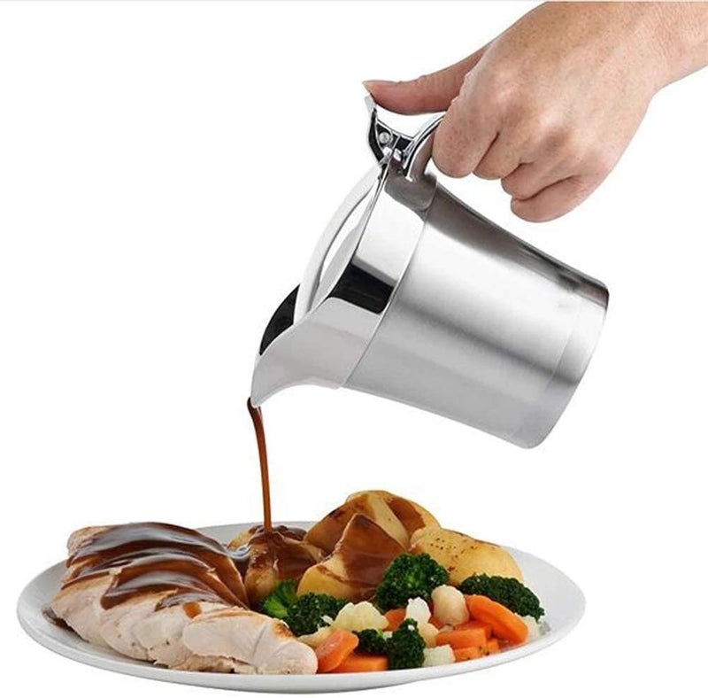StainlessSteel Double Insulated Gravy Boat  Sauce Jug with Hinged Lid Ideal for Gravy or Cream at Thanksgiving Gravy Pitcher  16 oz450 ml