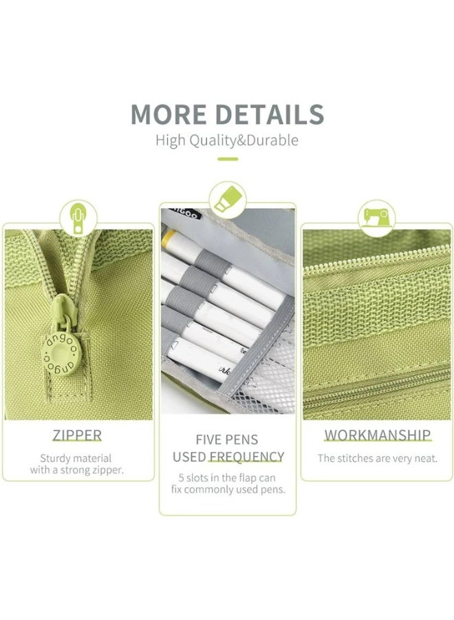 ANGOO High capacity pencil case, durable stationery case with handle and easy to grip ring, providing stationery storage pencil case for girls and adults in the back of school season, green - Image 5