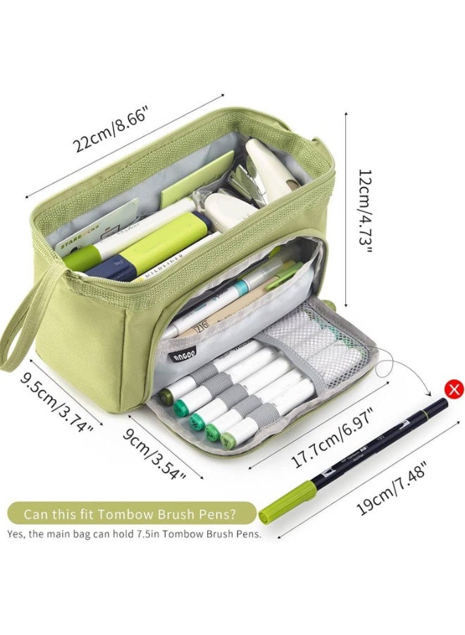 ANGOO High capacity pencil case, durable stationery case with handle and easy to grip ring, providing stationery storage pencil case for girls and adults in the back of school season, green - Image 2