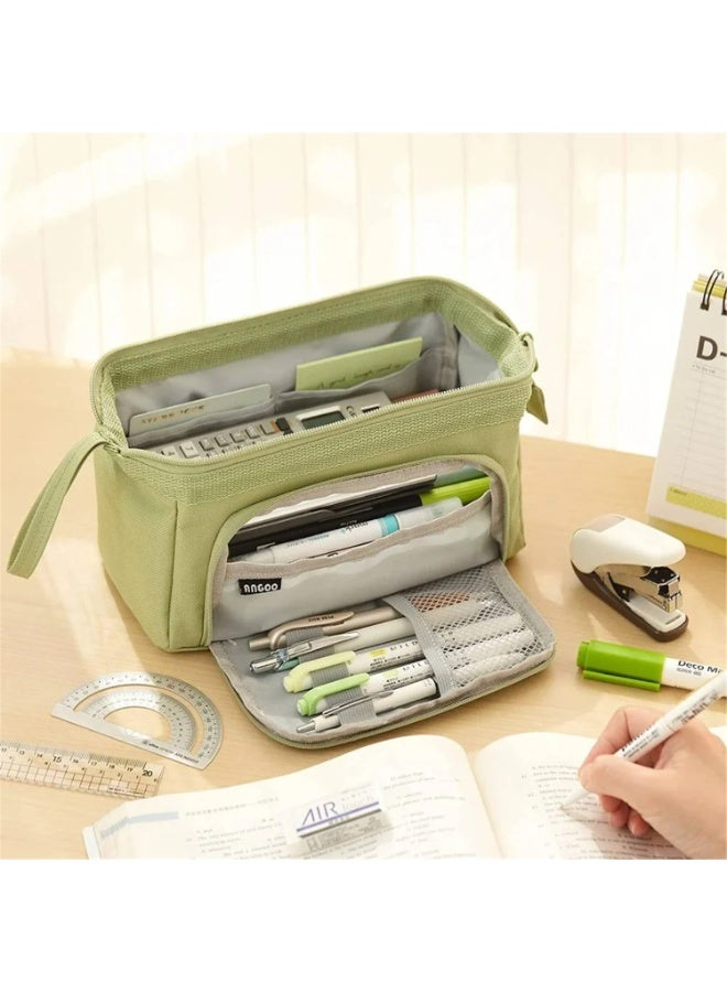 ANGOO High capacity pencil case, durable stationery case with handle and easy to grip ring, providing stationery storage pencil case for girls and adults in the back of school season, green - Image 3