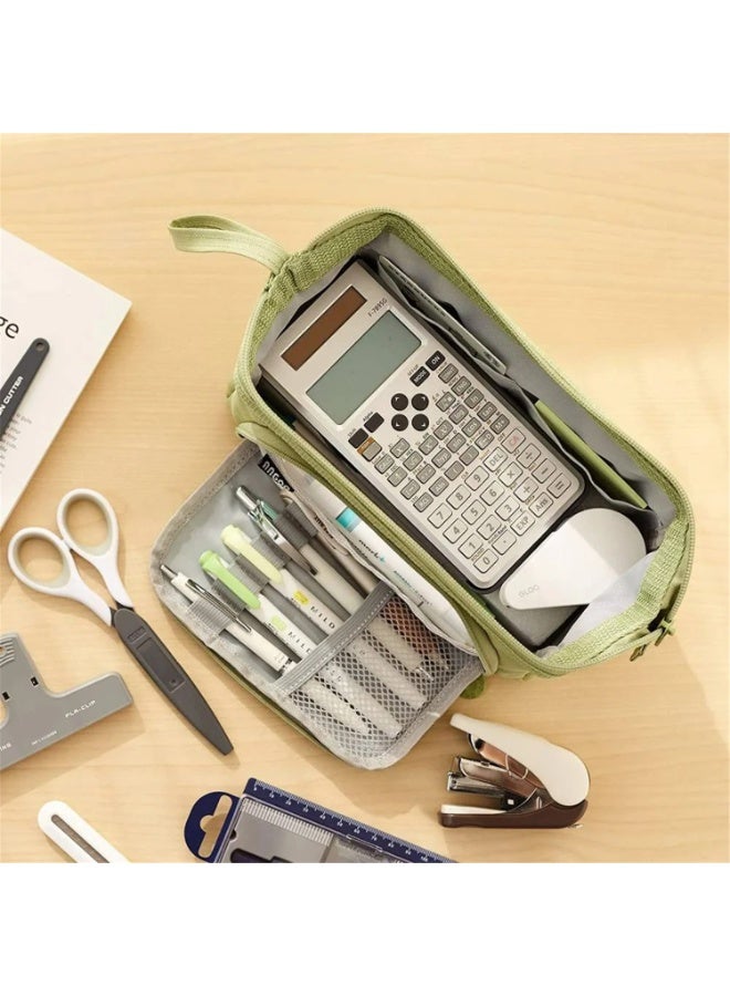 ANGOO High capacity pencil case, durable stationery case with handle and easy to grip ring, providing stationery storage pencil case for girls and adults in the back of school season, green - Image 4