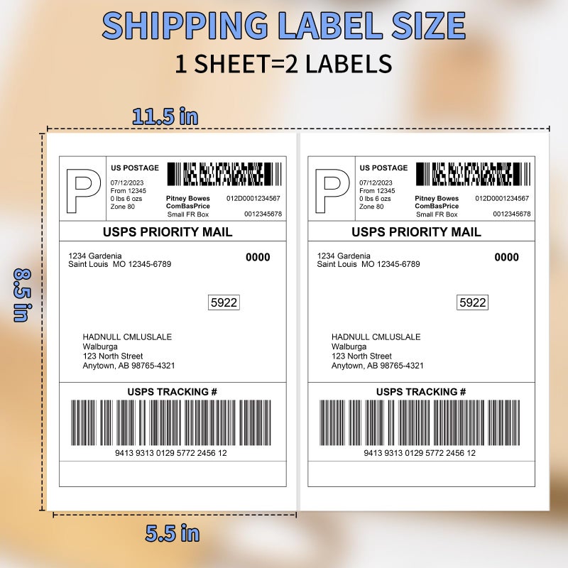 FungLam Half Sheet Shipping Labels 8.5x5.5 Inches, FungLam Half Page Labels, 8.5â€x11â€ Self Adhesive Shipping Labels for Laser&Inkjet Printers, White Mailing Address Labels, 2 Labels Per Sheet, 50 Labels. - Image 2
