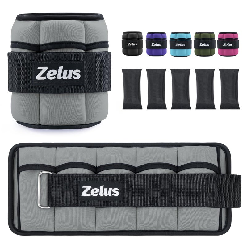ZELUS 1 Pair Adjustable Ankle Weights, 10 lb Modularized Leg Weight Straps for Women Men, Weighted Ankle Weight Set with Removable Sandbags, 1-5 lb per Ankle Strap for Gym Yoga Jogging Walking, Gray - Image 1
