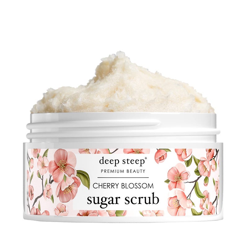 Deep Steep Sugar Scrub Cherry Blossom 8 oz  Exfoliating Body Scrub with Organic Coconut Oil Shea Butter  Argan Oil  Vegan Clean Beauty Smooth Soft  Nourished Skin