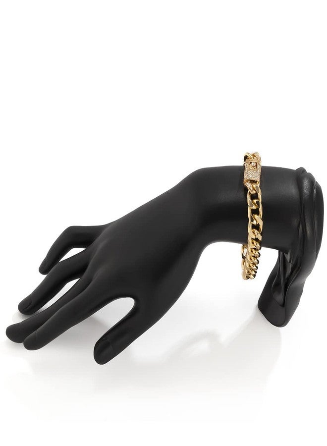 Pingyongchang Punk Chic Iced Out Rhinestone Cuban Clasp Necklace Bracelet Hip Hop Gold Cuban Link Zircon Inlay Clasp Curb Chain Necklace Bracelet for Women Men Party Jewelry Set-A Set Gold - Image 5
