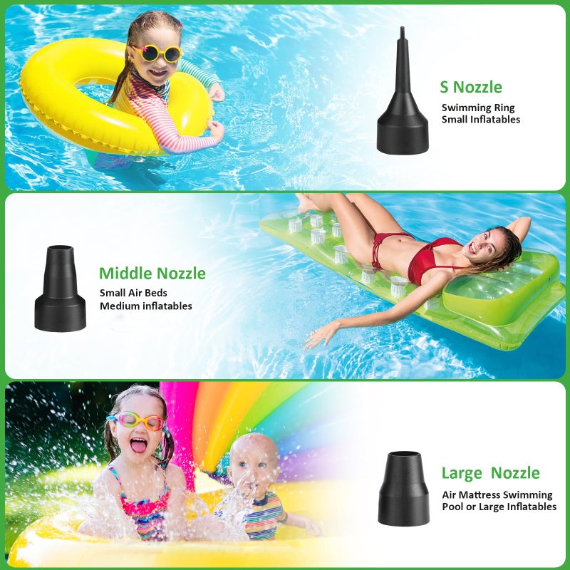 AGPTEK Electric Air Pump,Portable Air Pump with 3 Nozzles, 4.5kPa Quick-Fill,110V AC/12V DC Inflator/Deflator Pumps for Outdoor Camping, Inflatable Air Mattress Beds, Boats, Swimming Ring - Image 2