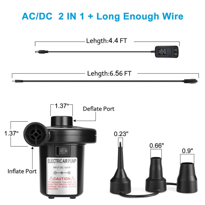 AGPTEK Electric Air Pump,Portable Air Pump with 3 Nozzles, 4.5kPa Quick-Fill,110V AC/12V DC Inflator/Deflator Pumps for Outdoor Camping, Inflatable Air Mattress Beds, Boats, Swimming Ring - Image 5