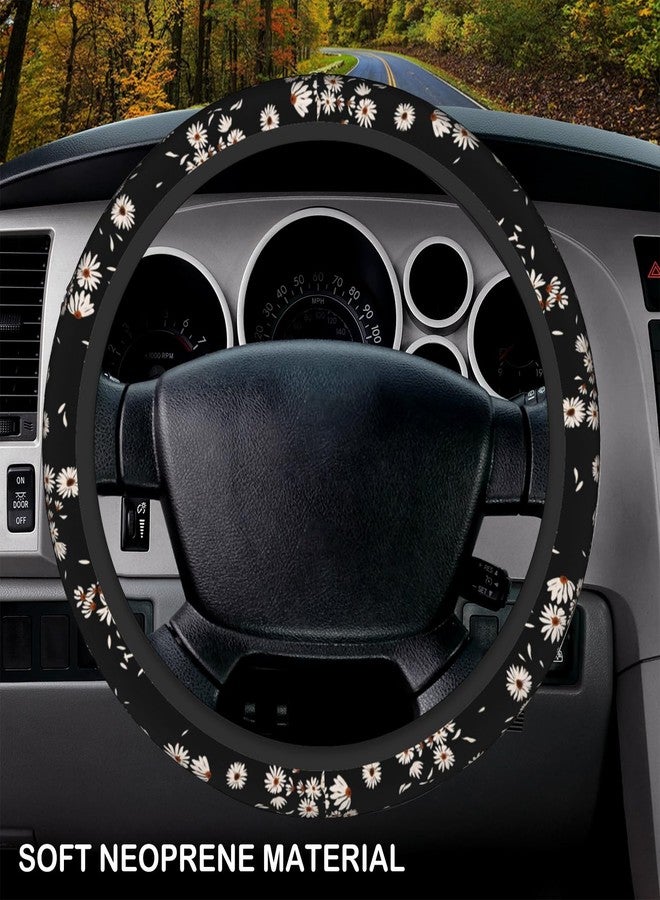 KARREAL Black and White Daisies Elastic Steering Wheel Cover, Non-slip Breathable Neoprene Steering Wheel Covers, Women Pink Car Accessories, Universal 15 Inch Fit Auto, Suvs, Truck - Image 3