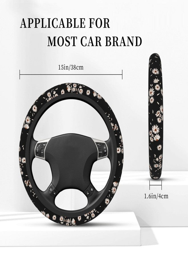 KARREAL Black and White Daisies Elastic Steering Wheel Cover, Non-slip Breathable Neoprene Steering Wheel Covers, Women Pink Car Accessories, Universal 15 Inch Fit Auto, Suvs, Truck - Image 4