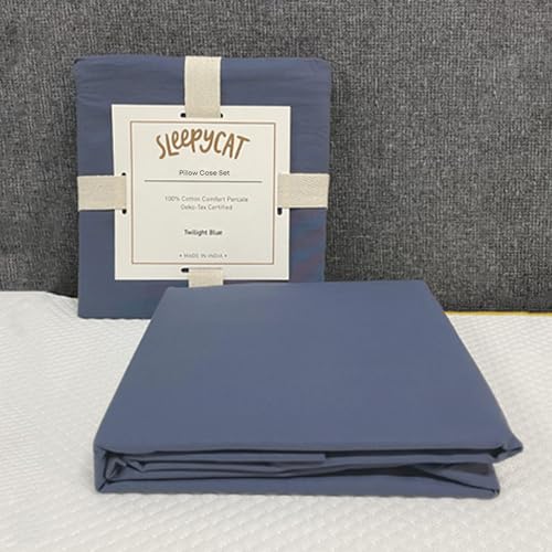 SleepyCat Cotton Pillow Case with Envelope Closure - Pack of 2 | Coloured with AZO-Free Dyes and Oeko-Tex Certified | Machine Washable, Twilight Blue (King Size, 32x20 Inches) - Image 5