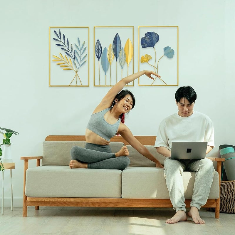 FUNTEREST ديكور جداري من ذهبي من FUNTEREST، فن جداري حديث للديكور المنزلي، مجموعة من 3 قطع للتعليق على الجدران، مناسبة لغرف المعيشة والمكاتب والغرف النوم والفنادق - Image 3