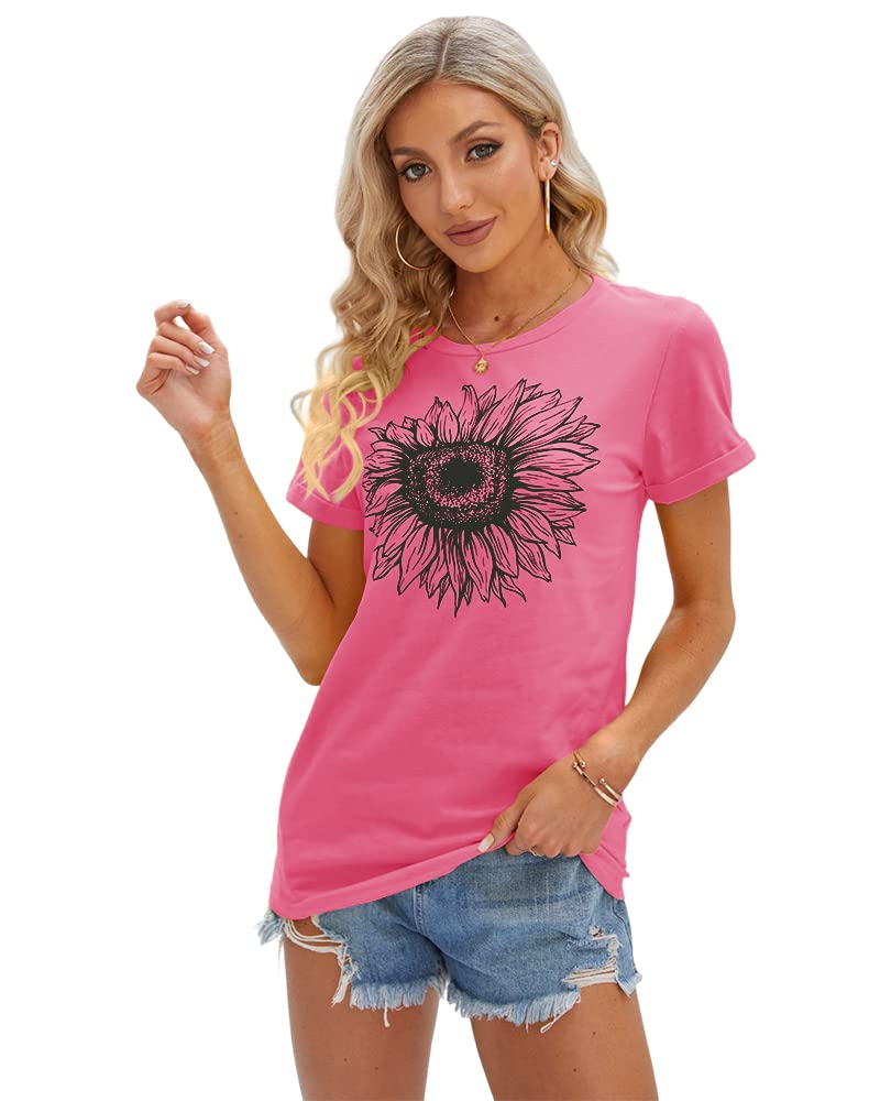 Cicy Bell Women's T Shirts Short Sleeve Tees Sunflower Graphic Loose Summer Tops - Image 1
