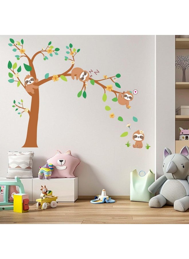AnFigure - AnFigure Sloths Wall Stickers Animal Tree Branch Wall Decals Baby Nursery Kids Room Daycare Girls Bedroom Wall Decor - Image 1