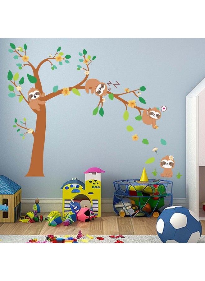 AnFigure - AnFigure Sloths Wall Stickers Animal Tree Branch Wall Decals Baby Nursery Kids Room Daycare Girls Bedroom Wall Decor - Image 1