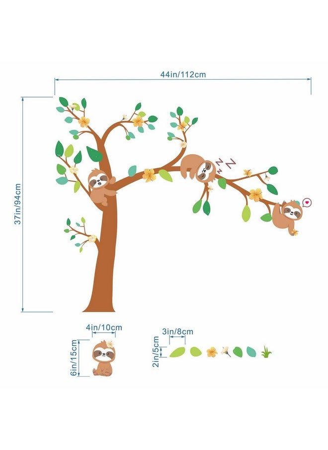 AnFigure - AnFigure Sloths Wall Stickers Animal Tree Branch Wall Decals Baby Nursery Kids Room Daycare Girls Bedroom Wall Decor - Image 1