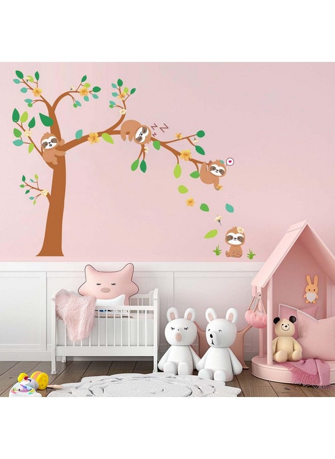 AnFigure - AnFigure Sloths Wall Stickers Animal Tree Branch Wall Decals Baby Nursery Kids Room Daycare Girls Bedroom Wall Decor - Image 1