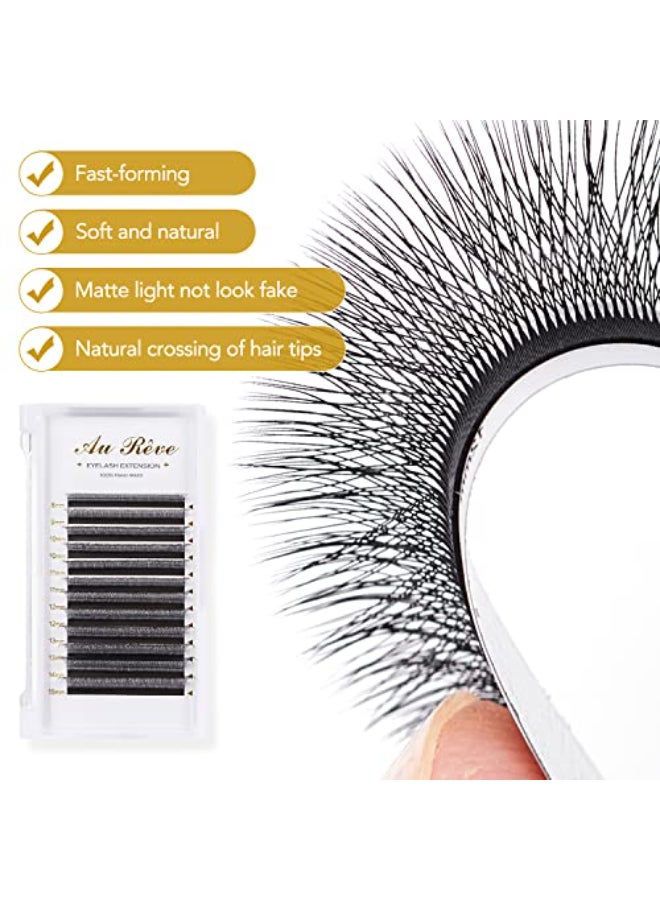 AuReve W Eyelash Extensions D Curl 007mm 815mm Mix Tray W Shaped 4D Volume Premade Fan Lashes Matte Black Cluster Easy Fans Lashes Professional Use YY Lash - Image 4