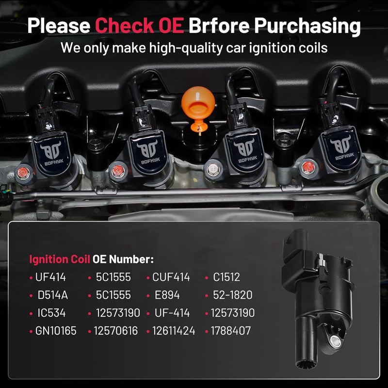 BDFHYK Ignition Coils Pack Set of 8 for Buick, Cadillac, Chevrolet, GMC, Hummer V8 Engines - Image 3