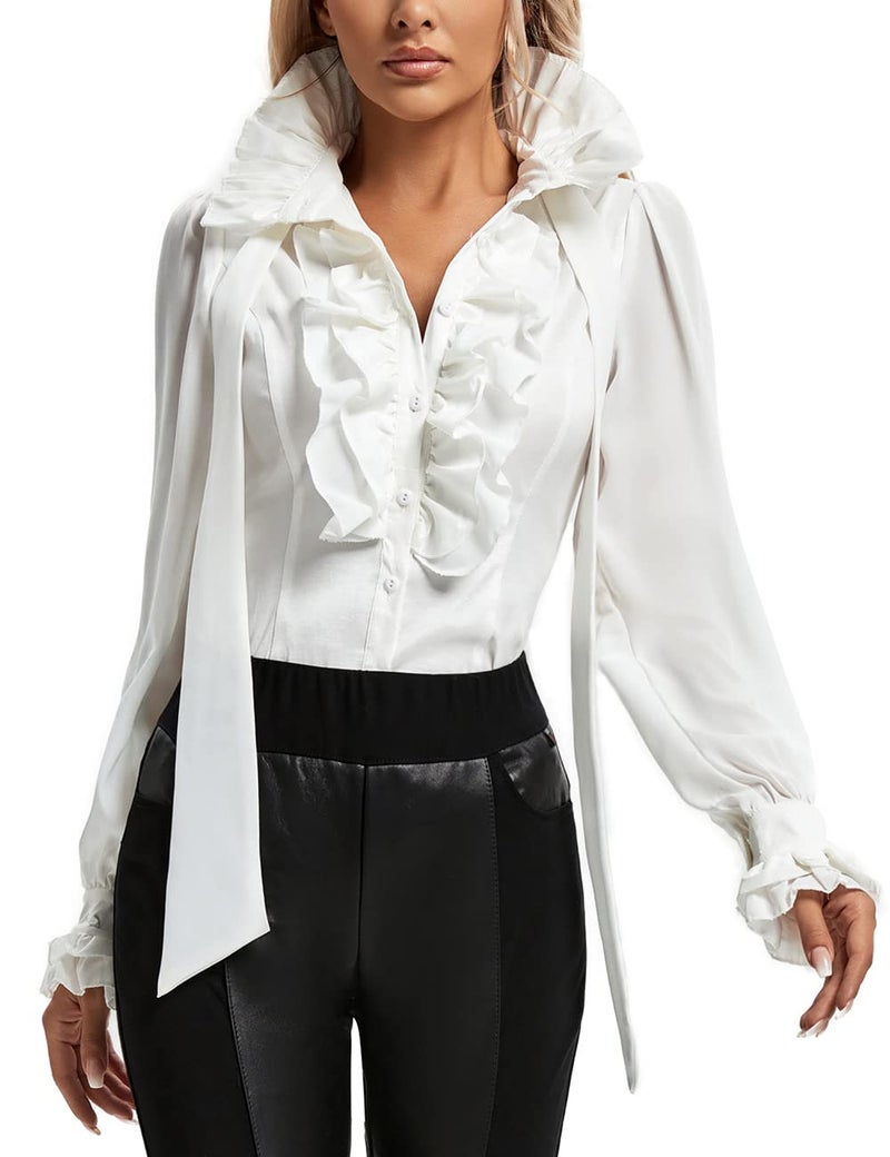 SUPLEAP Women Victorian Renaissance Pirate Shirt Gothic Vampire Medieval Tops (White, Large) - Image 1