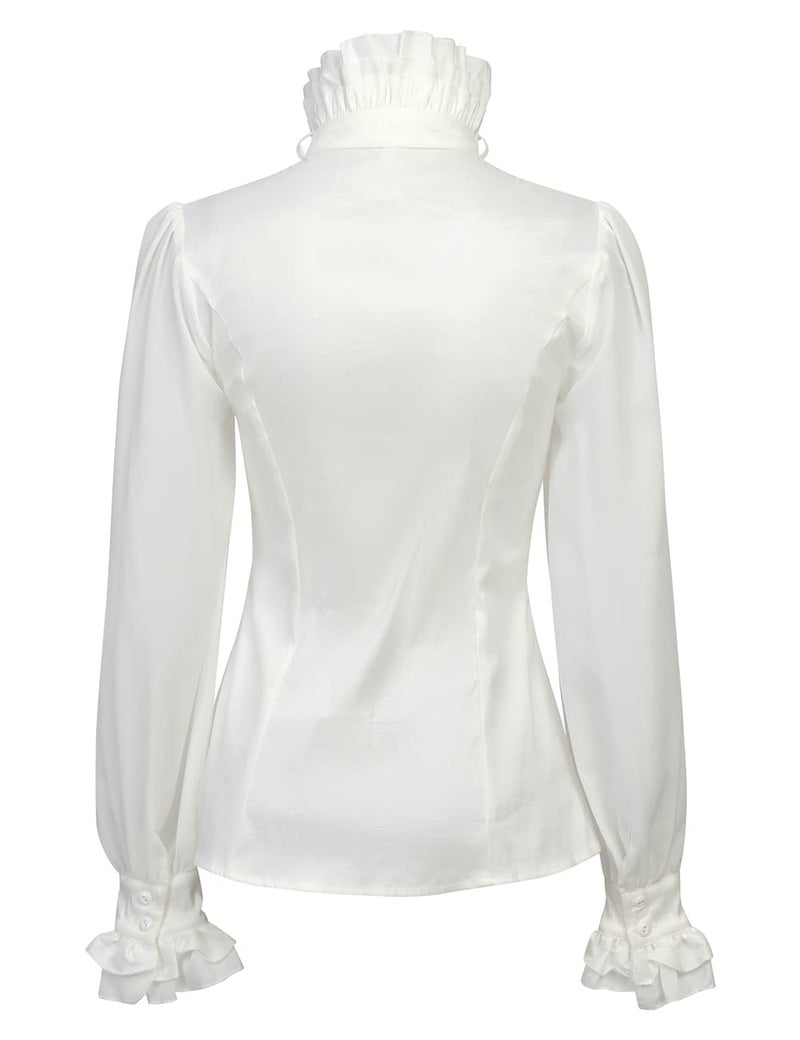 SUPLEAP Women Victorian Renaissance Pirate Shirt Gothic Vampire Medieval Tops (White, Large) - Image 3