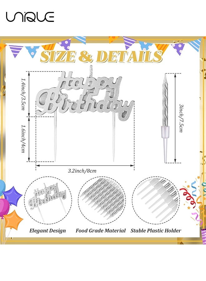 يونيك 11 قطعة مجموعة شموع - 2.95 بوصة شمعة قصيرة رقيقة حلزونية - عيد ميلاد سعيد شمعة كعكة عيد ميلاد شمعة زخرفة - لتزيين الكيك لوازم حفلات زينة عيد ميلاد (فضي) - Image 2