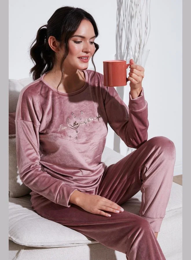 Lela Lela Regular Fit Soft Texture Velvet Pajama Set Women's Pajama Set 6094200W4