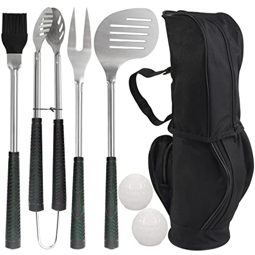 POLIGO 7PCS Golf-Club Style BBQ Tool Set Grilling Tools with Rubber Handle - Stainless Steel Grill Accessories for Outdoor Grill Set Premium Grill Utensils Set Fathers Day Birthday Gifts for Men Black - Image 1