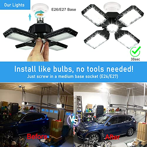 QiyuanLS LED Garage Light,150W Deformable Garage Ceiling Lights,15000LM, 4 Adjustable Panels, E26/E27 Shop Lights for Basement, Barn, Workshop,High Bay Light - Image 5