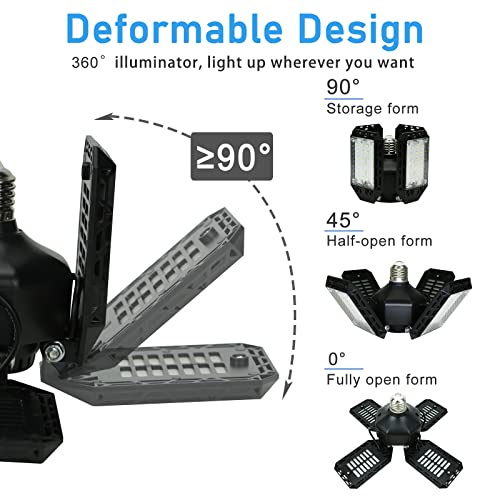 QiyuanLS LED Garage Light,150W Deformable Garage Ceiling Lights,15000LM, 4 Adjustable Panels, E26/E27 Shop Lights for Basement, Barn, Workshop,High Bay Light - Image 3