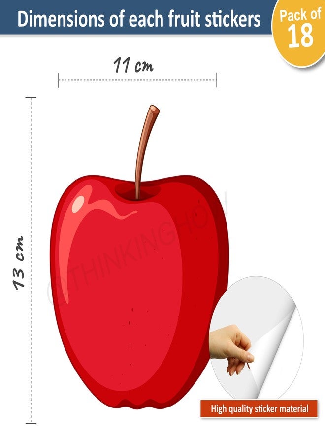 Thinking how ملصقات فواكه تعليمية للأطفال | عبوة من 18 ملصقًا من الفينيل اللامع المقطوع بدقة | مقاس (11 × 13 سم لكل ملصق) ديكور حائط تعليمي لرياض الأطفال، والحضانة، وغرفة نوم الأطفال - Image 4